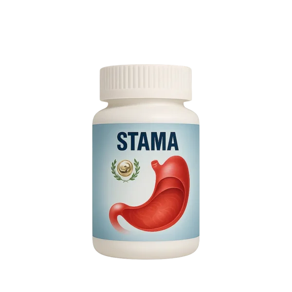 Stama – German Nutrition medicine for digestive health, two bottles, designed to support gut wellness and improve stomach function.
